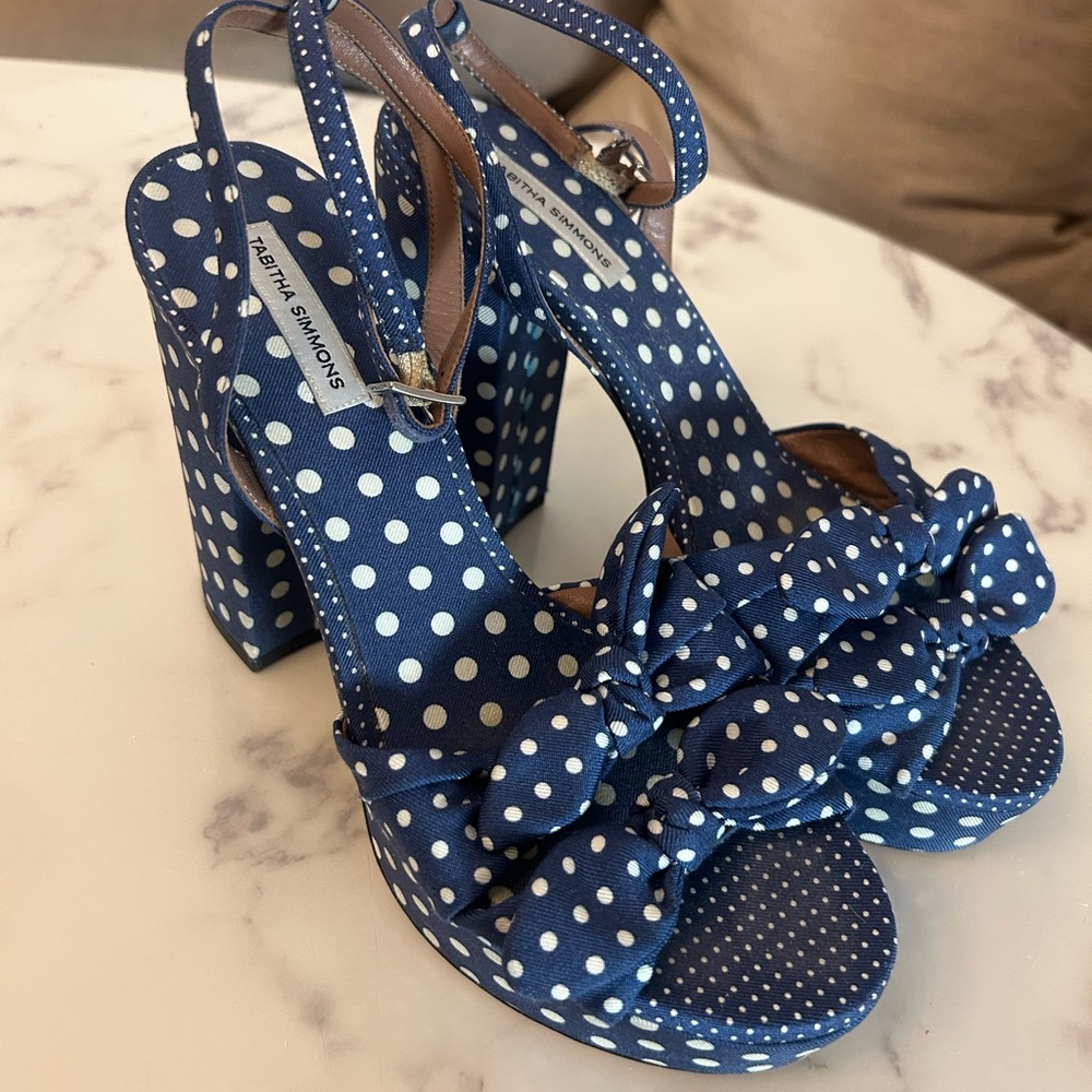 Tabitha Simmons Blue Polka Dot Heeled Sandals